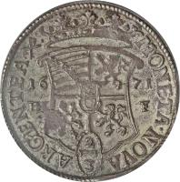 reverse of 2/3 Thaler (1670 - 1674) coin with KM# 169 from German States. Inscription: MONETA.NOVA ARGENTEA 16 71