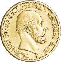 obverse of 20 Mark - Friedrich Franz II (1872) coin with KM# 319 from German States. Inscription: FRIEDRICH FRANZ V.G.G. GROSSH. V. MECKLENB. SCHW. A