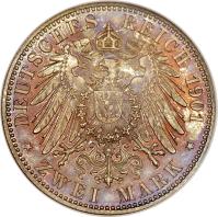 reverse of 2 Mark - Friedrich Franz IV (1901) coin with KM# 330 from German States. Inscription: DEUTSCHES REICH 1901 ZWEI MARK