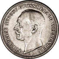 obverse of 2 Mark - Friedrich August (1900 - 1901) coin with KM# 202 from German States. Inscription: FRIEDRICH AUGUST GROSSHERZOG V. OLDENBURG A