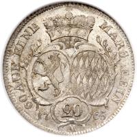 reverse of 20 Kreuzer - Christian IV (1765 - 1768) coin with KM# 46 from German States.