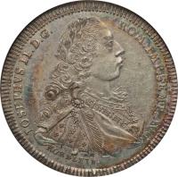 obverse of 1 Thaler - Joseph II (1773) coin with KM# 416 from German States. Inscription: IOSEPHVS II D. G. - ROM. IMP. SEMP. AVG KÖRNLEIN