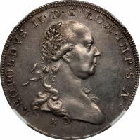 obverse of 1/2 Thaler - Leopold II (1791) coin with KM# 463 from German States. Inscription: LEOPOLDVS II.D.G.ROM.IMP.S.A.