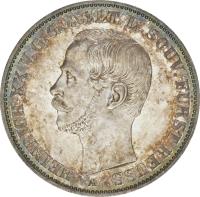 obverse of 1 Vereinsthaler - Heinrich XX (1858) coin with KM# 110 from German States. Inscription: HEINRICH XX V.G.G. AELT.L.SOUV.FURST REUSS A