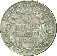 reverse of 1/3 Thaler - Heinrich XIII (1809) coin with KM# 97 from German States. Inscription: XL EINE FEINE MARK. 3 EINEN THALER 1809