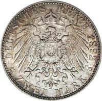 reverse of 2 Mark - Heinrich XXII (1892) coin with KM# 127 from German States. Inscription: DEUTSCHES REICH 1892 * 2 Mark *