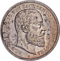 obverse of 5 Mark - Alfred (1895) coin with KM# 160 from German States. Inscription: ALFRED HERZOG VON SACHSEN COBURG UND GOTHA A