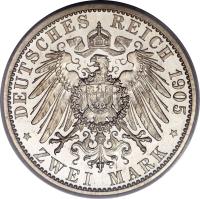 reverse of 2 Mark - Karl Eduard (1905 - 1911) coin with KM# 166 from German States. Inscription: DEUTSCHES REICH 1905 * ZWEI MARK *