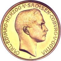 obverse of 10 Mark - Karl Eduard (1905) coin with KM# 169 from German States. Inscription: CARL · EDVARD · HERZOG · V · SACHSEN · COBURG · U · GOTHA A