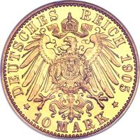 reverse of 10 Mark - Karl Eduard (1905) coin with KM# 169 from German States. Inscription: DEUTSCHES REICH 1905 * 10 MARK *