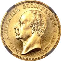 obverse of 20 Mark - Karl Alexander (1892 - 1896) coin with KM# 213 from German States. Inscription: CARL ALEXANDER GROSSERZOG V. SACHSEN