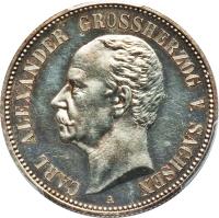 obverse of 2 Mark - Karl Alexander - 80th Birthday of the Grand Duke (1898) coin with KM# 214 from German States. Inscription: CARL ALEXANDER GROSSHERZOG V. SACHSEN