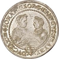 reverse of 1/2 Thaler - Christian II / Johann Georg I / August (1601 - 1611) coin with KM# 14 from German States. Inscription: IOHAN:GEORG · ET · AVGVSTVS:FRAT:ET · · DVC:SAX:HB