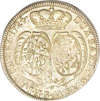 reverse of 2/3 Thaler - Friedrich August I (1709 - 1733) coin with KM# 775 from German States. Inscription: DUX SAX: I C M A & W S R I ARCH: & EL:1724.