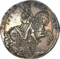 obverse of 2 Thaler - Johann Georg II - Death of Emperor Ferdinand III (1657 - 1658) coin with KM# 460 from German States. Inscription: PATRIÆ DEO ET 1657.