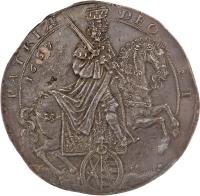 obverse of 3 Thaler - Johann Georg II - Death of Emperor Ferdinand III (1657) coin with KM# 461 from German States.