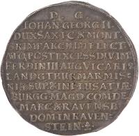 reverse of 3 Thaler - Johann Georg II - Death of Emperor Ferdinand III (1657) coin with KM# 461 from German States.