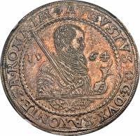 obverse of 1 Thaler - August I (1556 - 1562) coin with MB# 182 from German States. Inscription: AVGVSTVS.D:G.DVX.SAXONIE.SA.ROMA:IM 1564