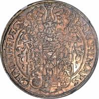 reverse of 1 Thaler - August I (1556 - 1562) coin with MB# 182 from German States. Inscription: ARCHIMARS CHAI.ET.ELEC