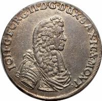 obverse of 2/3 Thaler / 1 Gulden - Johann Georg II (1678 - 1681) coin with KM# 559 from German States. Inscription: IOH.GEORG.II.D.G.DUX.SAX.&.MONT