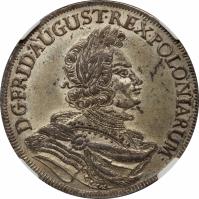 obverse of 2/3 Thaler - Friedrich August I (1697 - 1705) coin with KM# 685 from German States. Inscription: D.G.FRID.AUGUST.REX.POLONIARUM