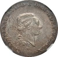 obverse of 1/3 Specie Daler / 20 Schilling - Christian VII (1787 - 1808) coin with KM# 130 from German States. Inscription: CHRISTIANUS.VII.D.G.DAN.NORV.V.G.REX.