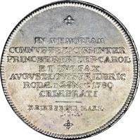 reverse of 1 Taler - Ludwig Günther II - Marriage of the Crown Prince (1780) coin with KM# 128 from German States. Inscription: IN MEMORIAM CONNVB.FELICISS.INTER PRINC.HER.FRIDER.CAROL. ET.DVC.SAX AVGVST.LOVIS.FRIDERIC RODAE D.28NOV.1780 CELEBRATI X:EINE 