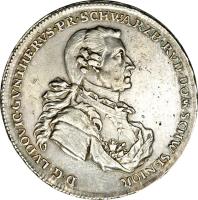 obverse of 1 Taler - Ludwig Günther II (1786) coin with KM# 132 from German States. Inscription: D.G.LVDOVIC.GVNTHERVS.PR:SCHWARZB.RVD.DOM.SCHW SENIOR