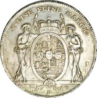 reverse of 1 Taler - Ludwig Günther II (1786) coin with KM# 132 from German States. Inscription: X.EINE FEINE MARCK. 17 86