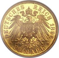 reverse of 20 Mark - Karl Günther (1896) coin with KM# 151 from German States. Inscription: DEUTSCHES REICH 1896 * 20 MARK *