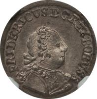 obverse of 1 Kreuzer - Friedrich II (1745 - 1747) coin with KM# 912 from German States. Inscription: FRIDERICUS D G REX BORUSS