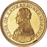 obverse of 1 Ducat - Heinrich XXIII (1824) coin with KM# 92 from German States. Inscription: HENR.GR.Z.STOLBERG WERNIGERODE