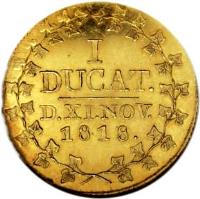 reverse of 1 Ducat - Christian Friedrich - Golden wedding (1818) coin with KM# 90 from German States. Inscription: I DUCAT. D. XI. NOV. 1818.