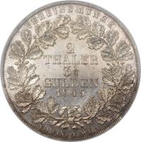 reverse of 2 Thaler / 3 1/2 Gulden - Georg Friedrich Heinrich (1842 - 1845) coin with KM# 160 from German States. Inscription: VEREINSMÜNZE 2 THALER 3 1/2 GULDEN 1845 VII EINE F. MARK