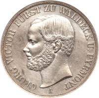 obverse of 2 Thaler / 3 1/2 Gulden - Georg Victor (1856) coin with KM# 177 from German States. Inscription: GEORG VICTOR FÜRST ZU WALDECK U. PYRMONT A