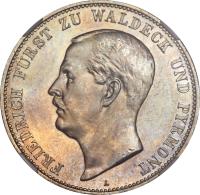 obverse of 5 Mark - Friedrich Adolf Hermann (1903) coin with KM# 192 from German States. Inscription: FRIEDRICH FÜRST ZU WALDECK UND PYRMONT