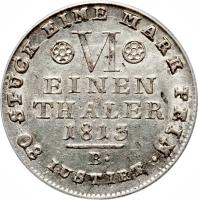 reverse of 1/6 Thaler - Jerome Napoleon (1808 - 1813) coin with KM# 88 from German States.