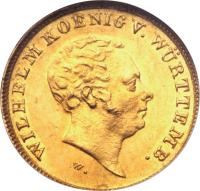 obverse of 5 Gulden - Wilhelm I (1825) coin with KM# 563 from German States. Inscription: WILHELM KOENIG V. WÜRTTEMB. W.