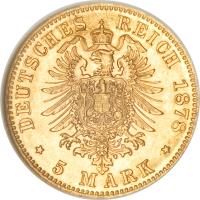 reverse of 5 Mark - Karl I (1877 - 1878) coin with KM# 627 from German States.