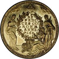 reverse of 1 Goldgulden - Adam Friedrich (1755) coin with KM# 347 from German States. Inscription: BE NEDI: CES CO: RON AE ANNI. PS.64