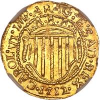 obverse of 1 Scudo d´Oro - Carlo VI (1712 - 1714) coin with KM# 33 from Italian States. Inscription: CAR. VI. IMP. ARAG. ET. SARD. REX.