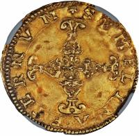 reverse of 1 Scudo d´Oro - Alfonso II (1576 - 1579) coin with MB# 86 from Italian States. Inscription: SEMEL. IN. AETERNVM.