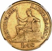 obverse of 48 Lire (1798 - 1804) coin with KM# 269 from Italian States. Inscription: REPUBLICA · LIGURE · AN · I H. Vassallo L. 48