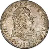 obverse of 1 Tollero - Cosimo III (1707 - 1723) coin with KM# 35 from Italian States. Inscription: COSMVS III D G MAG DVX ETRVRIAE VI