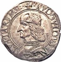 obverse of 1 Cavalotto - Ludovico II Carmagnola (1475 - 1504) coin with MB# 16 from Italian States. Inscription: +LVDOVICVS. M. SALVTIARVM.