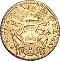 obverse of 1 Zecchino - Benedict XIV - Sede Vacante (1740) coin with KM# 934 from Italian States. Inscription: NVTANTIA COR	DA TV DIRIGAS