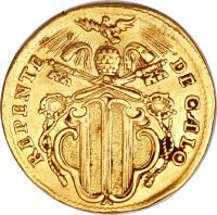 obverse of 1 Zecchino - Benedict XIV (1740) coin with KM# 936 from Italian States. Inscription: REPENTE	DE CÆLO