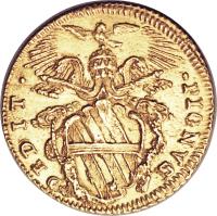 obverse of 1 Zecchino - Clement XII (1738 - 1739) coin with KM# 888 from Italian States. Inscription: DEDIT · 	PIONVS