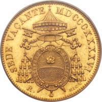 obverse of 5 Scudi - Pius IX - Sede Vacante (1846) coin with KM# 1115 from Italian States.