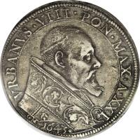 obverse of 1 Piastra - Urban VIII (1643) coin with KM# 205 from Italian States.